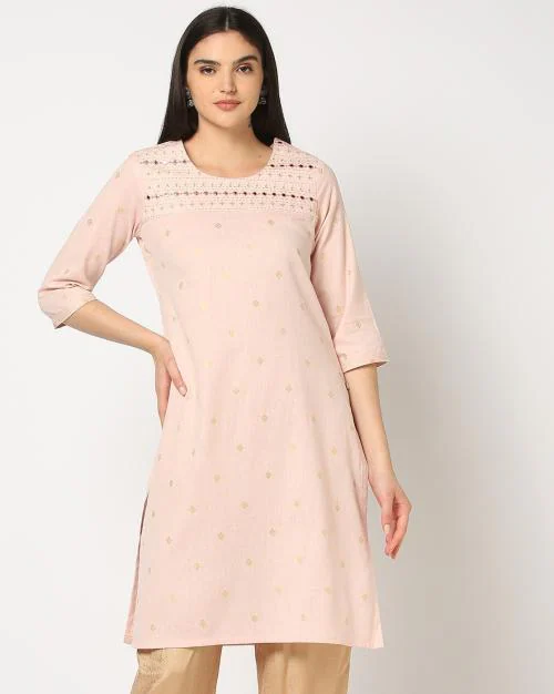Women Foil Print Straight Kurta