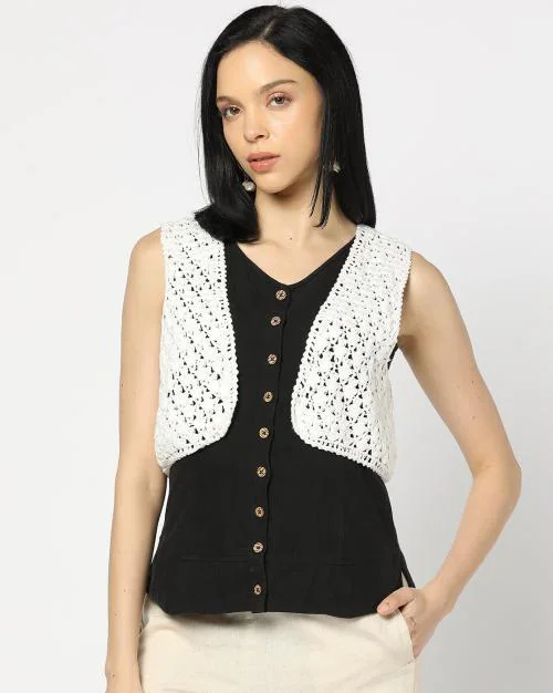 Women Crochet Crop Jacket
