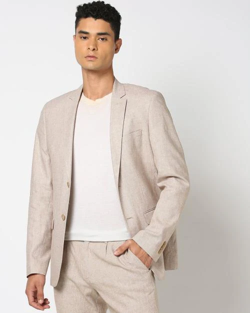 Men Heathered Single-Breasted Slim Fit Blazer