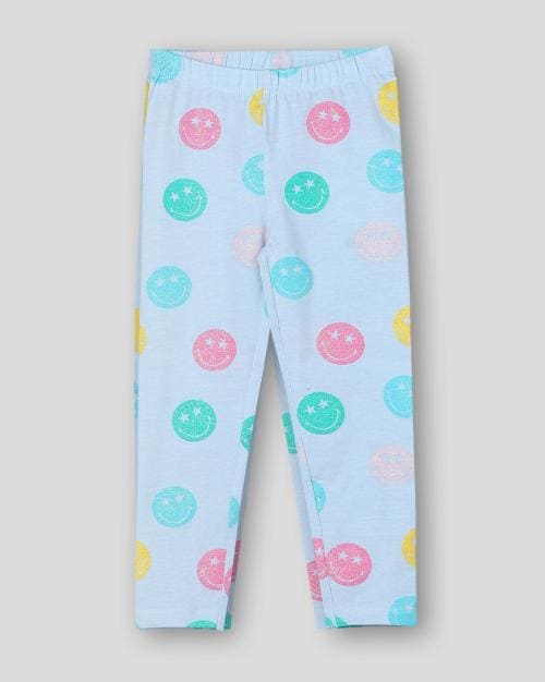 Girls Smiley Print Leggings with Elasticated Waist