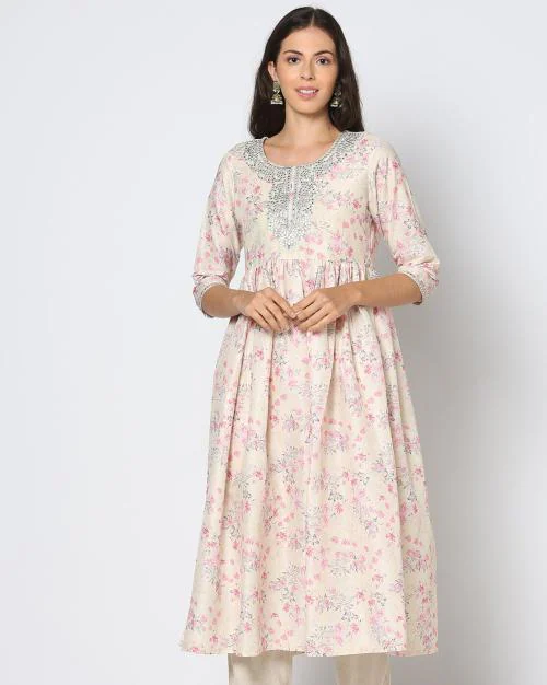 Women Floral Print Flared Kurta
