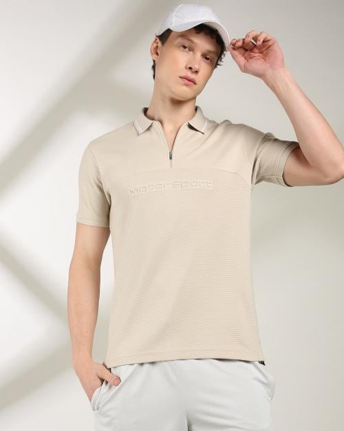 Men Self-Stripes Regular Fit Polo T-Shirt