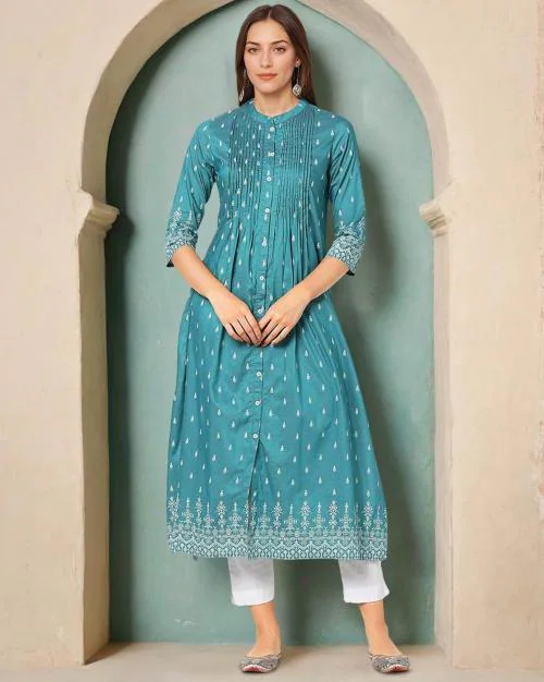Women Printed A-Line Kurta with Front-Slit