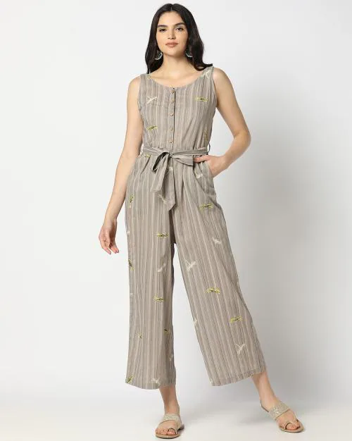 Women Striped Jumpsuit with Belt