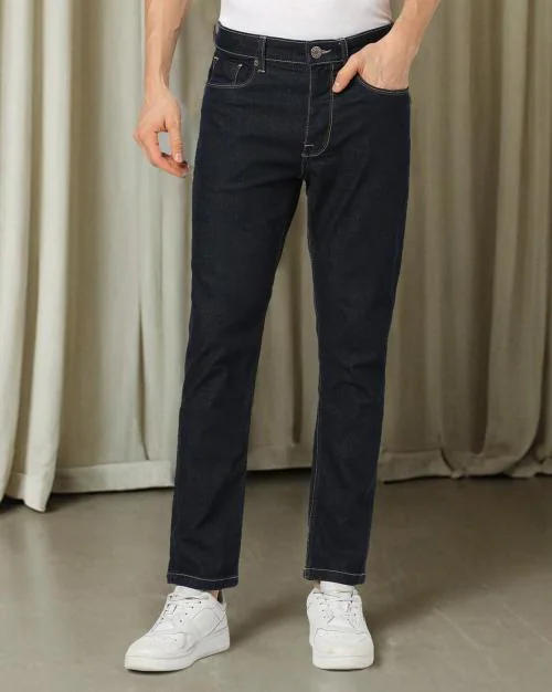Men Lightly Washed Slim Straight Jeans