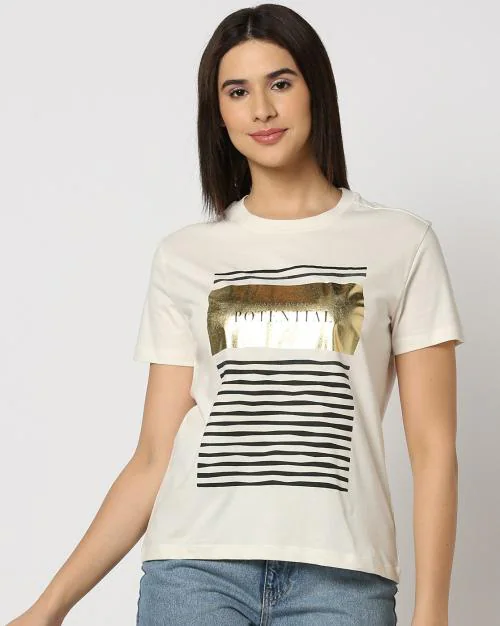 Women Printed Regular Fit Crew-Neck T-Shirt