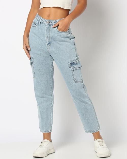 Women Heavily Washed Mom Fit Jeans
