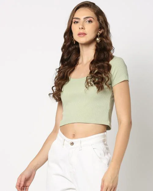 Women Ribbed Slim Fit Crop Top