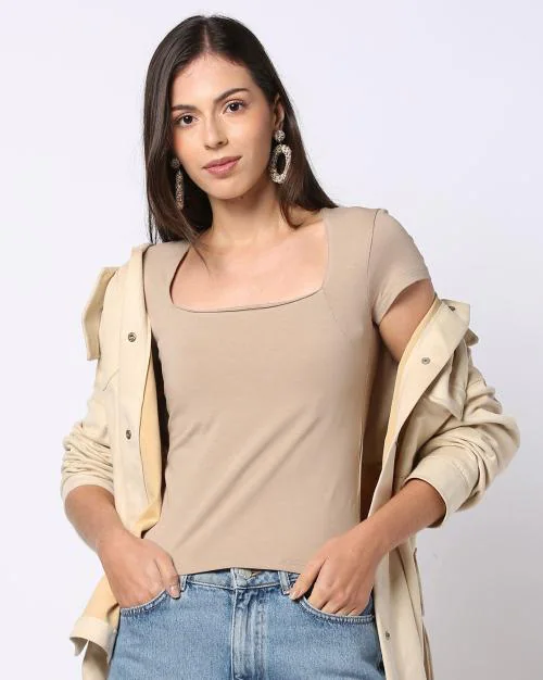 Women Square-Neck Slim Fit Top