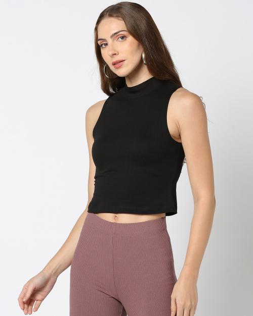 Women Slim Fit Mock-Neck Top