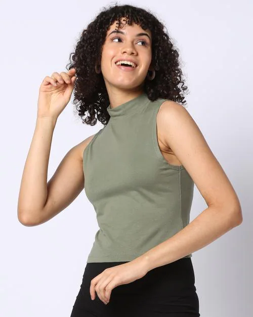 Women Slim Fit Mock-Neck Top