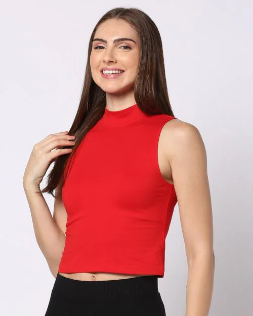 Women Slim Fit Mock-Neck Top