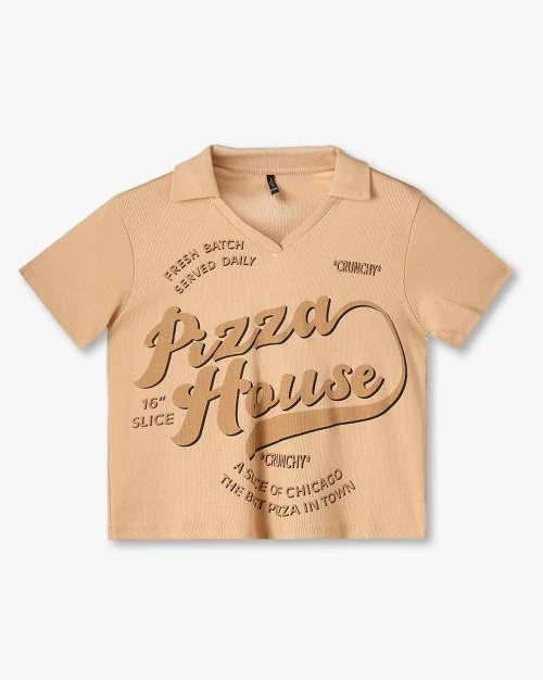 Girls Typographic Print Relaxed Fit Polo T-Shirt