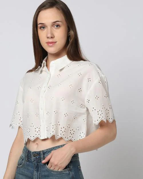 Women Schiffli Embroidered Regular Fit Shirt