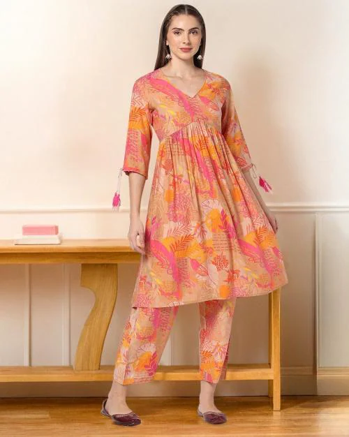 Women Tropical Print Kurta & Pants Co-Ord Set