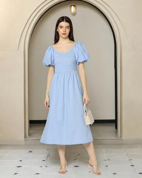 Women Smocked A-Line Dress