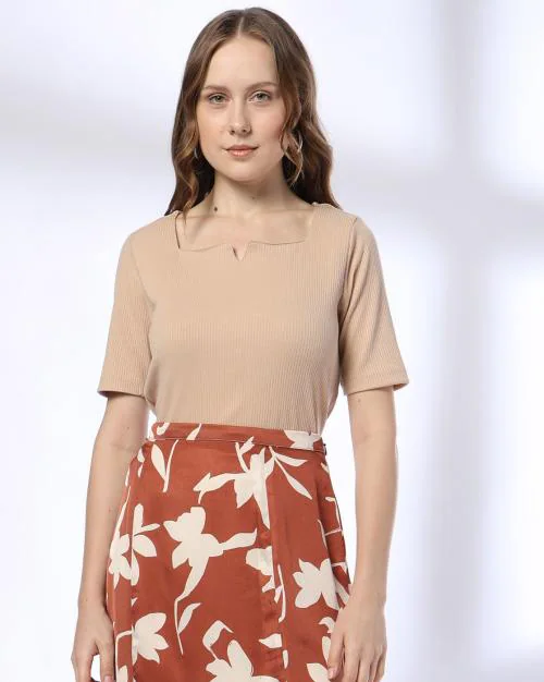 Women Ribbed Relaxed Fit T-Shirt