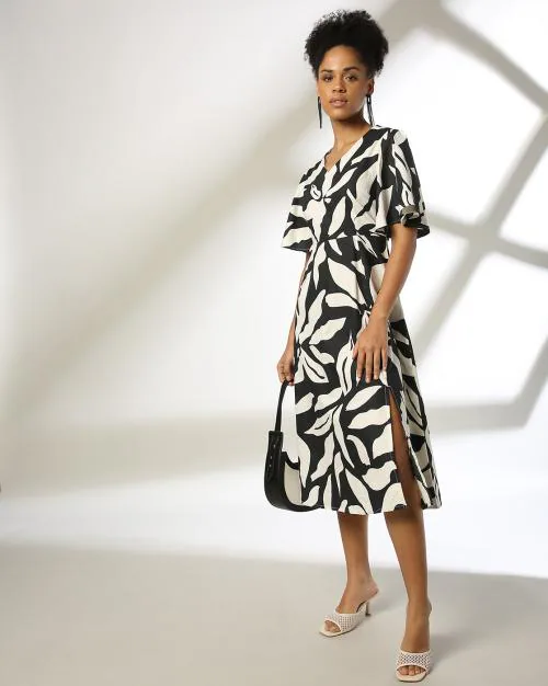 Women Leaf Print A-Line Dress