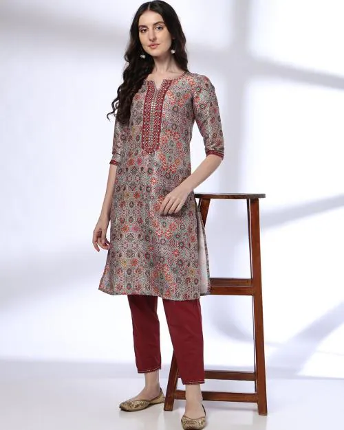 Women Floral Print Straight Kurta & Pants Set
