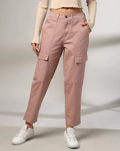 Buy Women Regular Fit Flat Front Cargo Trousers Online At Best Prices