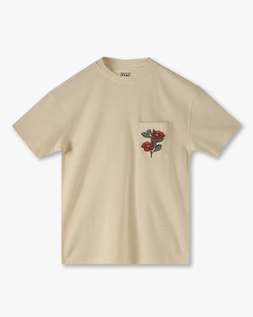 Boys Floral Embroidered Oversized Fit Round-Neck T-Shirt