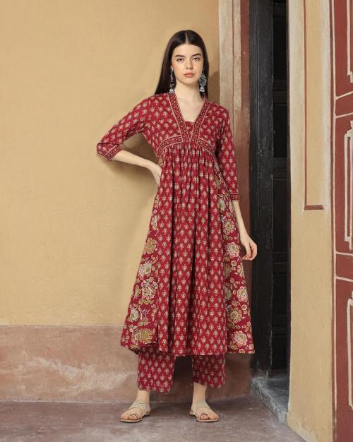 Women Floral Print Anarkali Kurta
