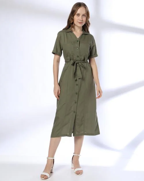 Women Shirt Dress with Belt
