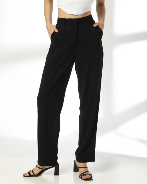 Women Straight Fit Flat-Front Trousers