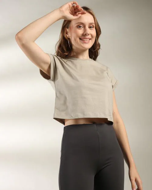 Women Relaxed Fit Crew-Neck Cotton T-Shirt