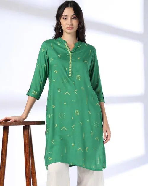Women Geometric Print Straight Kurta