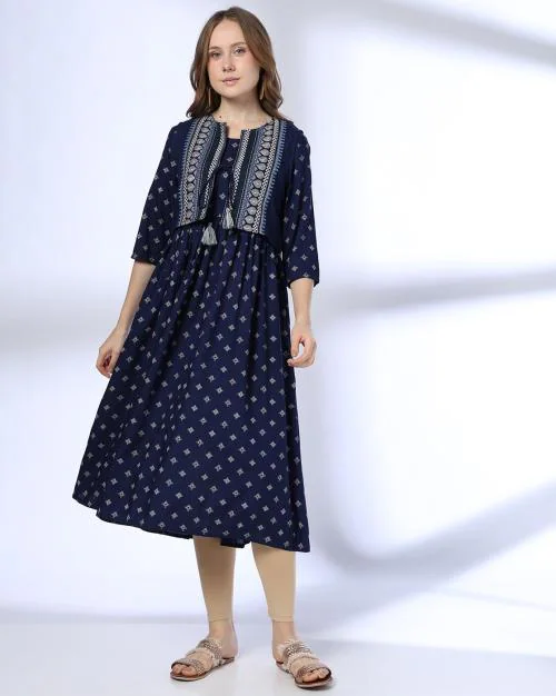 Women Printed Kurta with Waistcoat