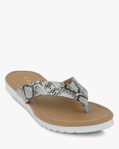Snakeskin Print Thong-Strap Flat Sandals