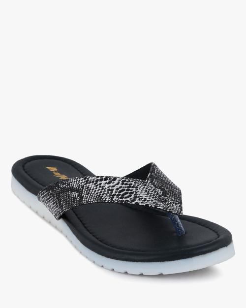 Snakeskin Print Thong-Strap Flat Sandals