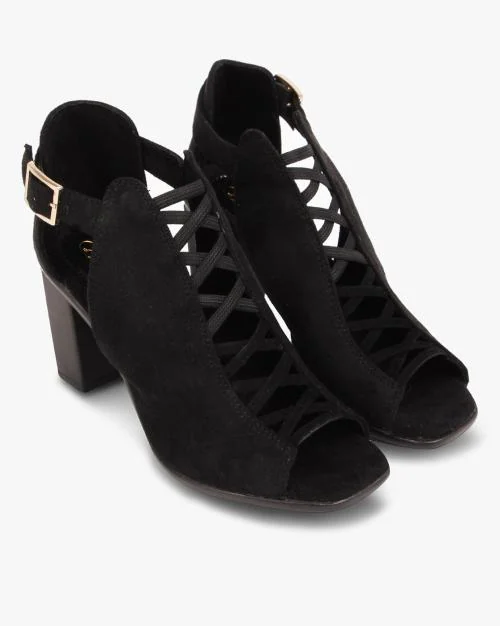 Criss-Cross Chunky Heels with Cutouts