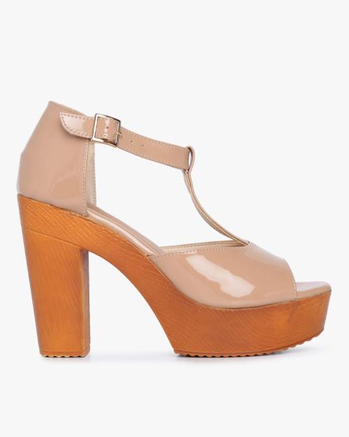 Peep-Toe Chunky Heels with Ankle Strap
