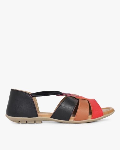 Colourblock Peep-Toe Flat Shoes