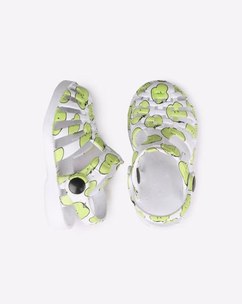 Apple Print Clogs with Textured Buckle Closure