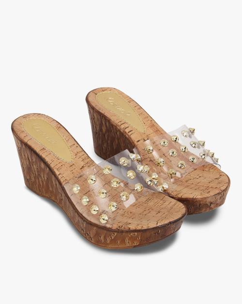 Studded Open-Toe Wedges