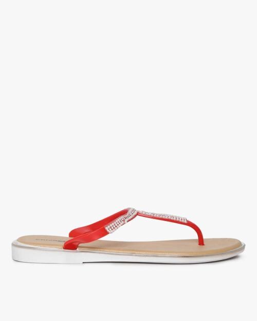 Embellished T-Strap Flat Sandals