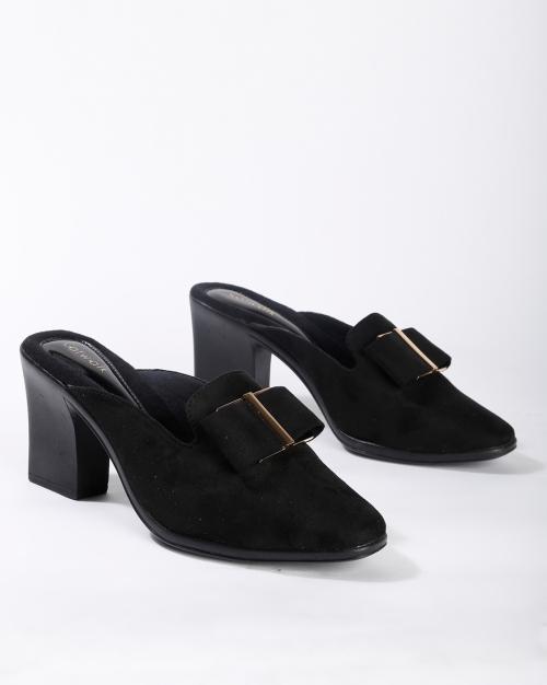 Textured Mules with Chunky Heels