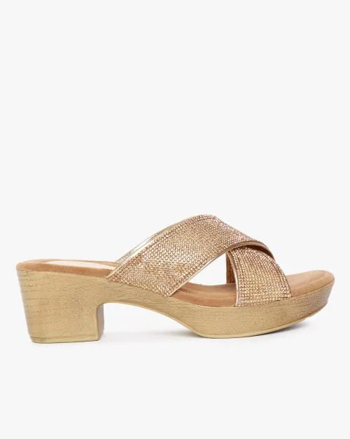 Embellished Criss-Cross Strap Heeled Sandals