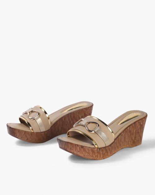 Open-Toe Wedges with Metallic Accent