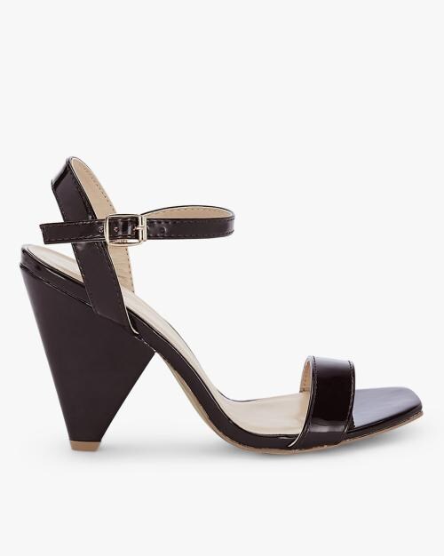 Glossy Ankle-Strap Cone Heels