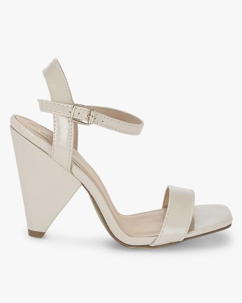 Glossy Ankle-Strap Cone Heels