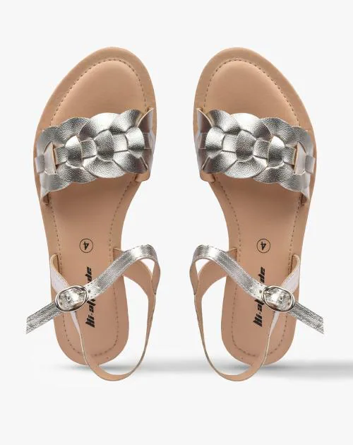 metallic slip on sandals