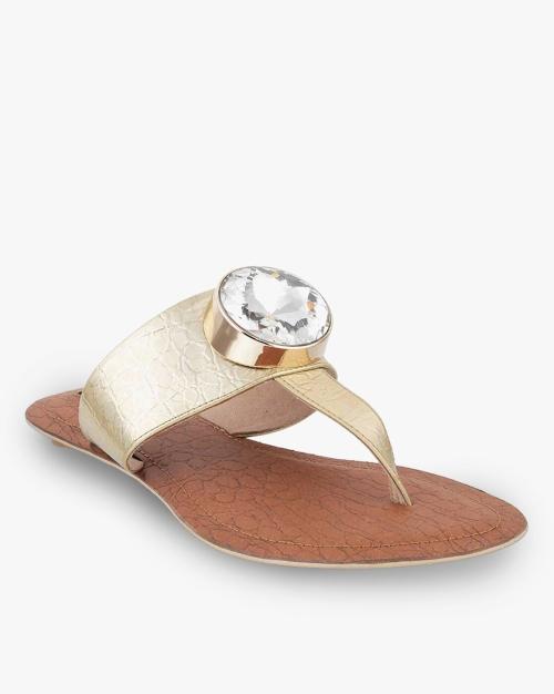 Women Embellished T-Strap Flat Sandals