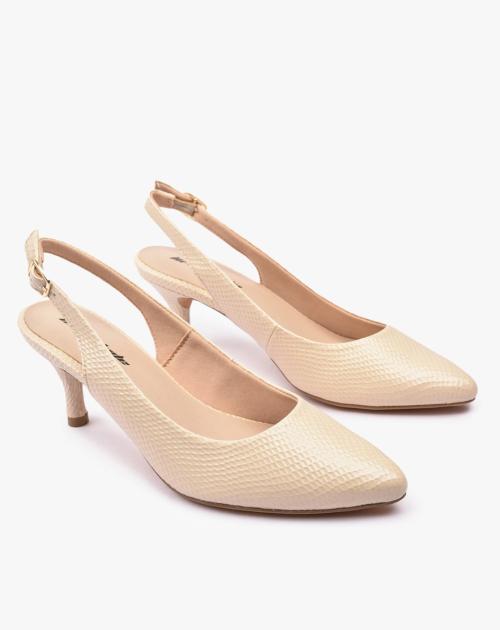 Textured Pointed-Toe Kitten Heels with Slingback