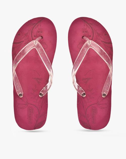 Printed Clear Thong-Strap Flip-Flops