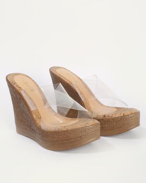 Criss-Cross Transparent Strap Heeled Wedges