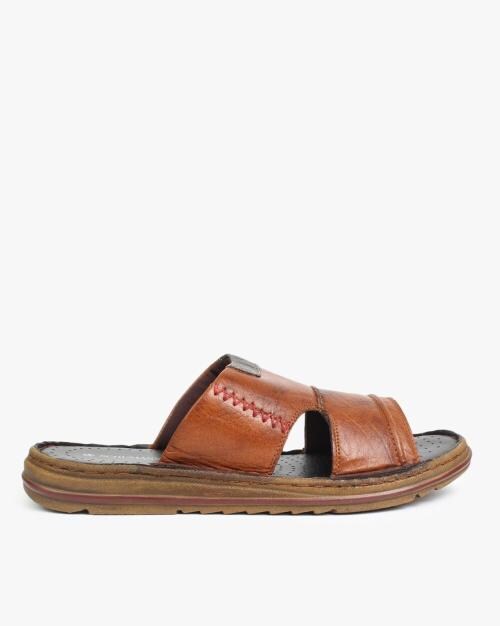 Men Leather Slip-On Sandals with Cutout